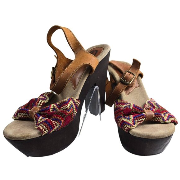 Sbicca Vintage Collection Leather & Woven Platform Sandals Size 7 - Picture 2 of 10